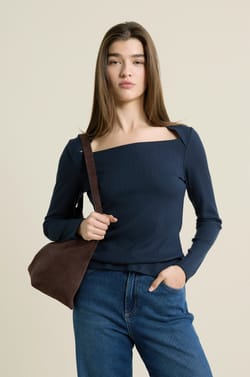 T-shirt manches longues encolure carr&eacute;e;${refinementColor}