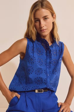 Chemise sans manches avec broderie en coton;${refinementColor}