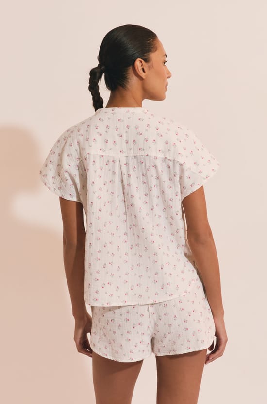 Chemise de pyjama &agrave; motifs fleuris en coton;${refinementColor}