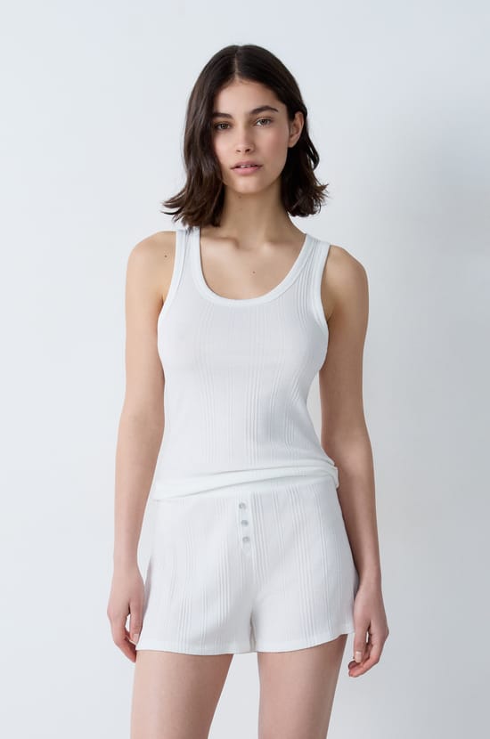 Ribbed Cotton Pajama Shorts;${refinementColor}