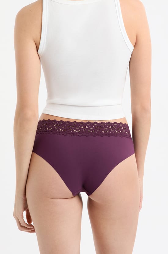 Hipster V-shape en microfibre et dentelle;${refinementColor}