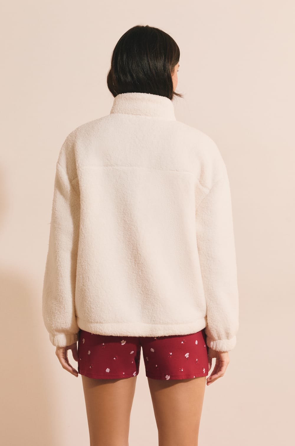 Oversize Fleece-Jacke mit hohem Kragen und Kordelzug;${refinementColor}