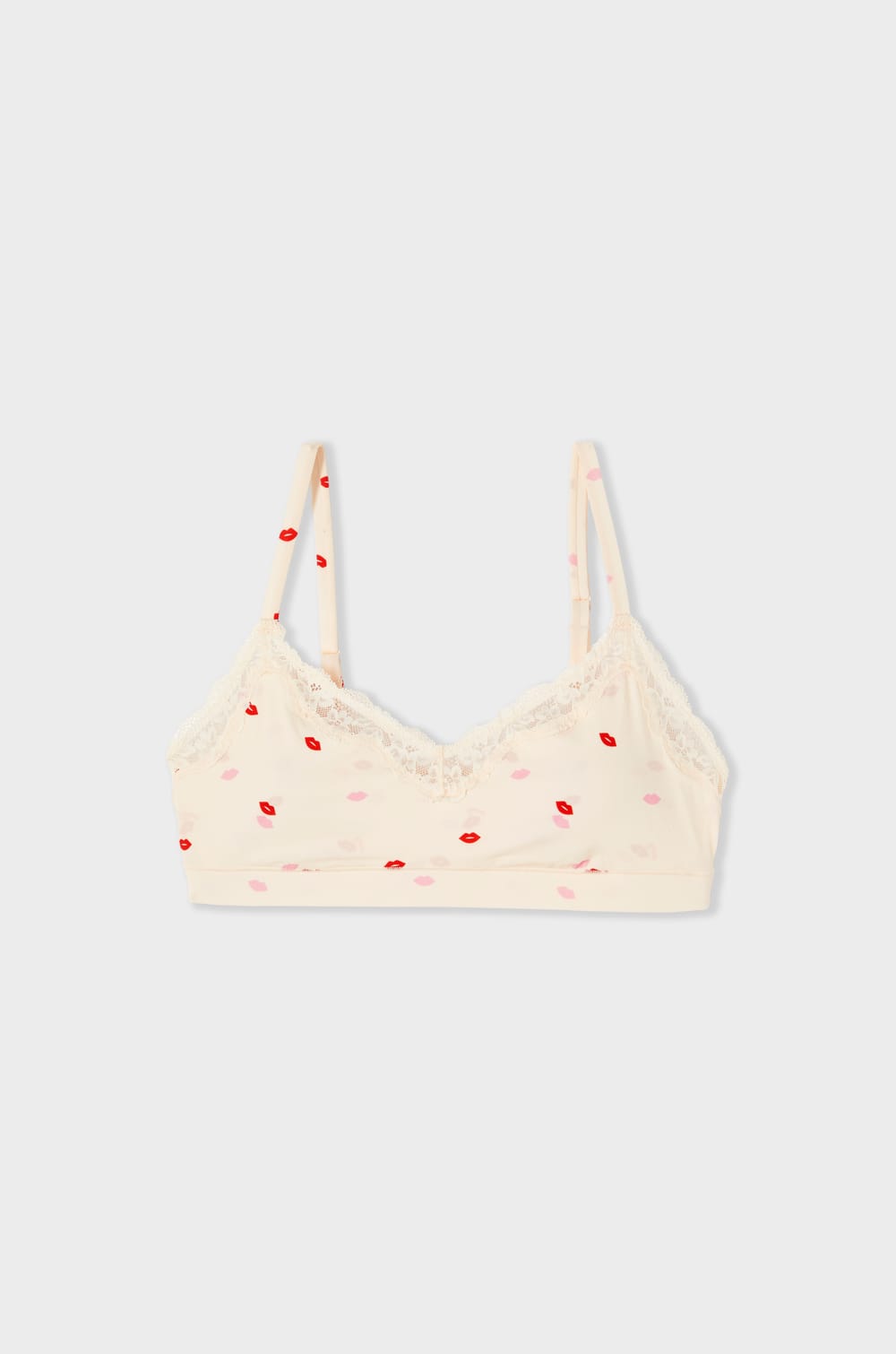 Brassi&egrave;re en microfibre &agrave; motifs bisous avec d&eacute;tails en dentelle;${refinementColor}