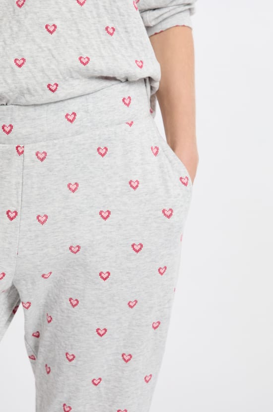 Cotton Pyjama Trousers with Heart Motifs;${refinementColor}