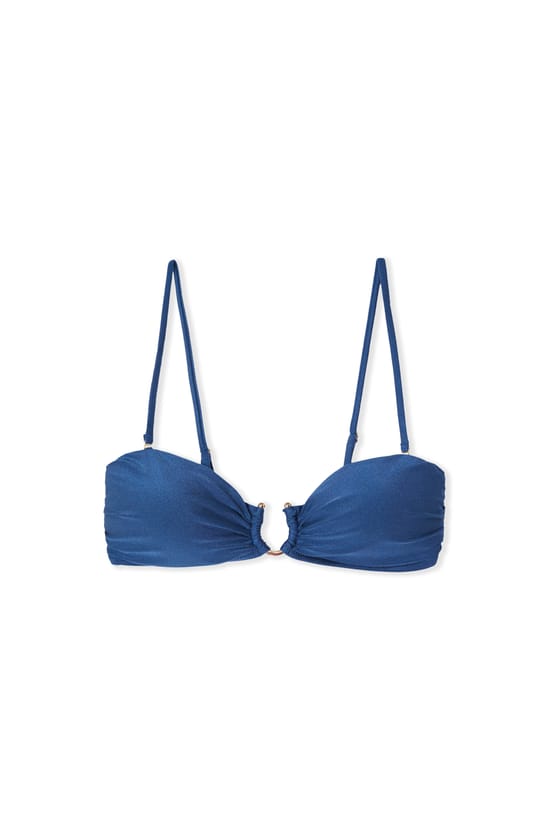 Bandeau Bikini Top with Iridescent Ring and Removable Straps;${refinementColor}