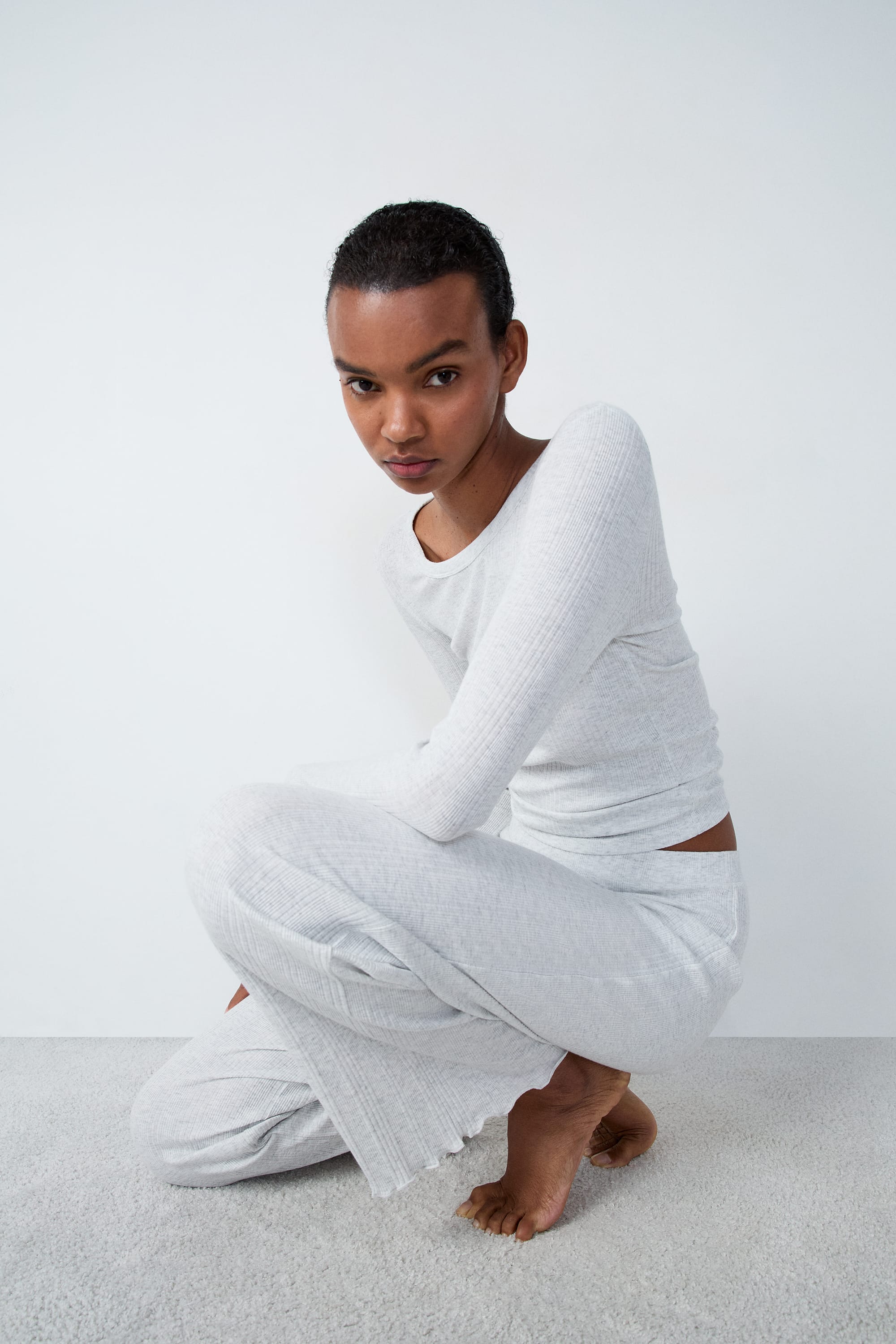 Pantalon de pyjama droit côtelé en coton