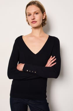 Long Sleeve V-Neck Sweater;${refinementColor}