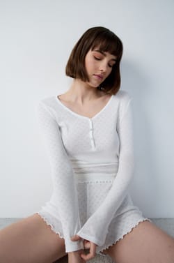 Long-sleeved T-shirt in pointelle cotton;${refinementColor}