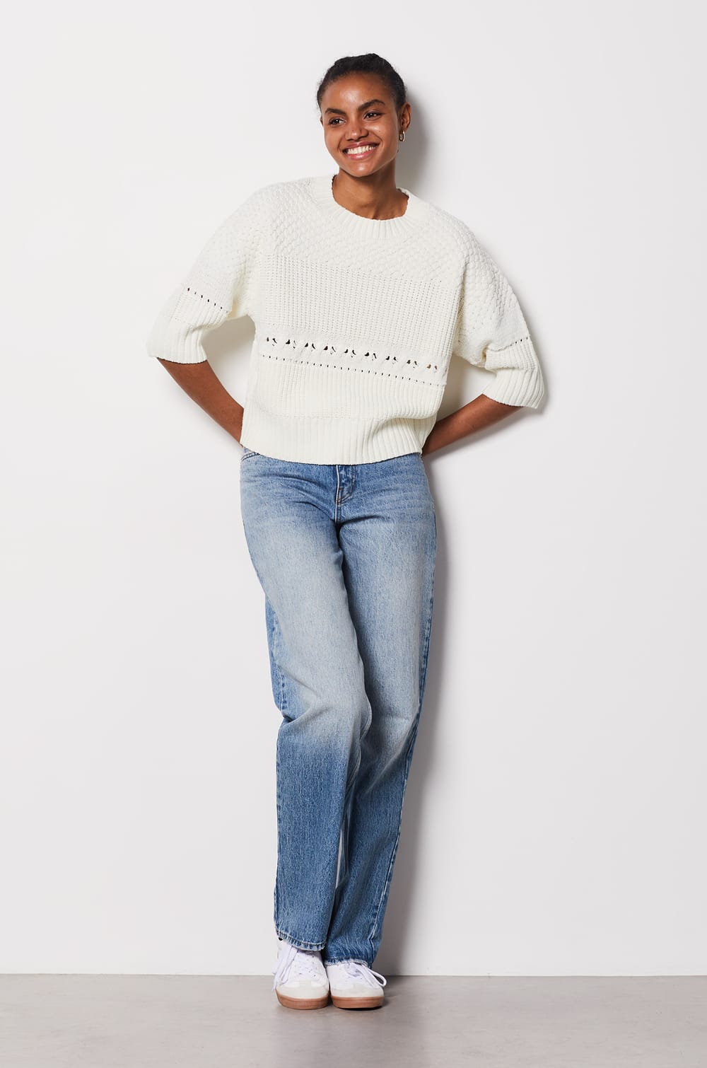 Short-sleeved openwork sweater - ECAROLA - ECRU - ETAM