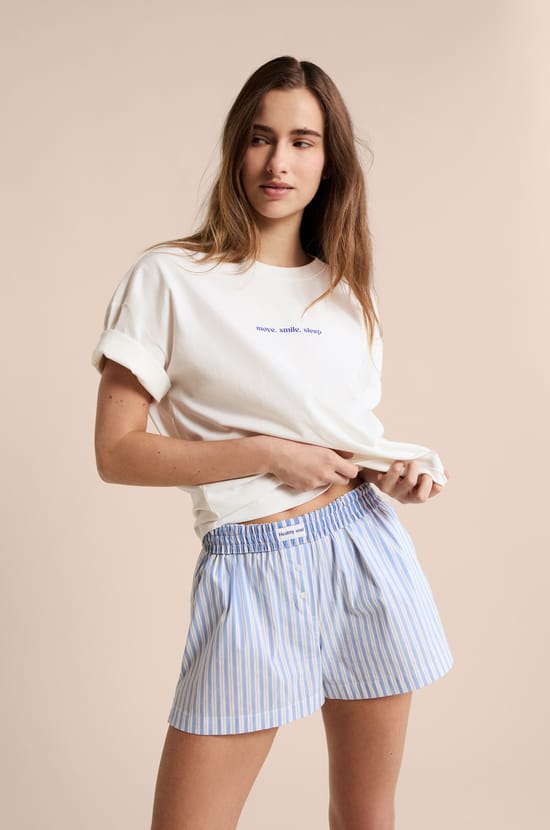 Striped Pyjama Shorts with Cotton;${refinementColor}