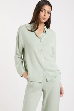 Chemise de pyjama manches longues satin&eacute;e;${refinementColor}