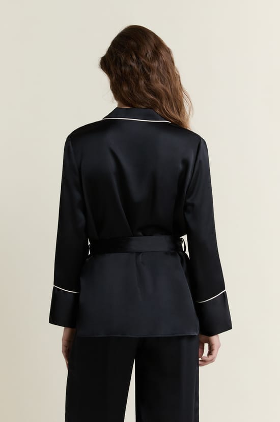 Satin Pyjama Shirt with Tie;${refinementColor}