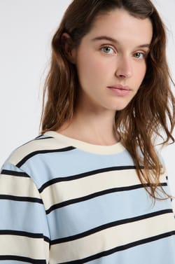 T-shirt manches courtes en coton &agrave; rayures;${refinementColor}