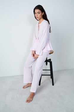 Cotton striped pyjama trousers;${refinementColor}