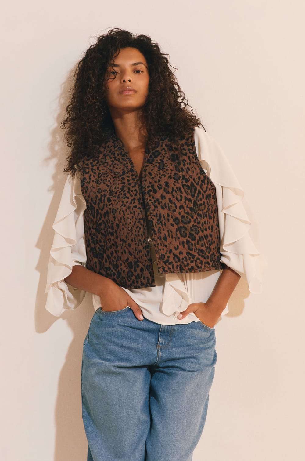 Gilet sans manches en coton &agrave; motifs;${refinementColor}