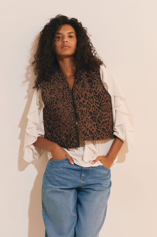 Gilet sans manches en coton &agrave; motifs;${refinementColor}