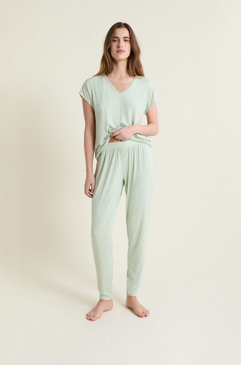 Pantal&oacute;n de pijama liso de modal;${refinementColor}