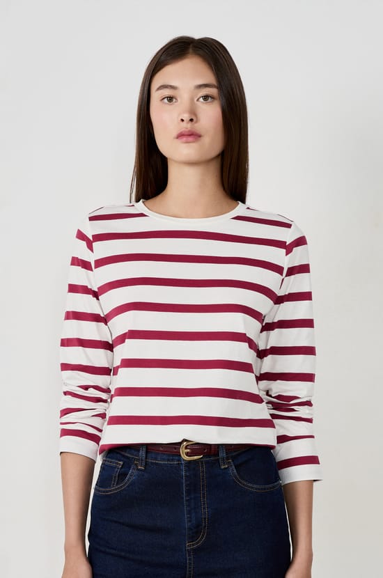 T-shirt manches longues à rayures;${refinementColor}