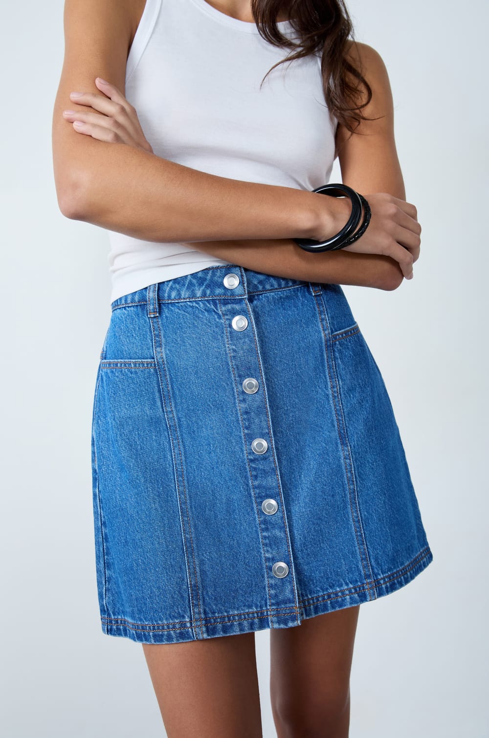 Jupe courte denim;${refinementColor}