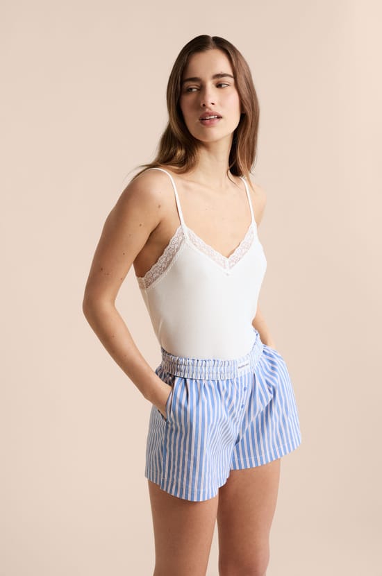 Striped Pyjama Shorts with Cotton;${refinementColor}