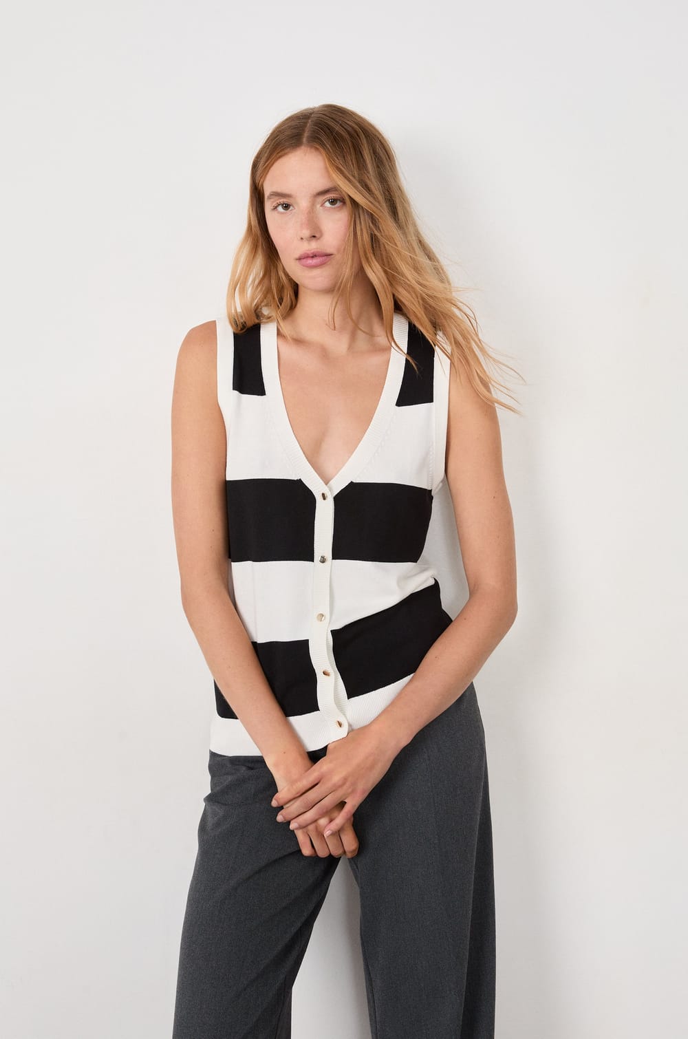 Sleeveless Cardigan Sweater;${refinementColor}