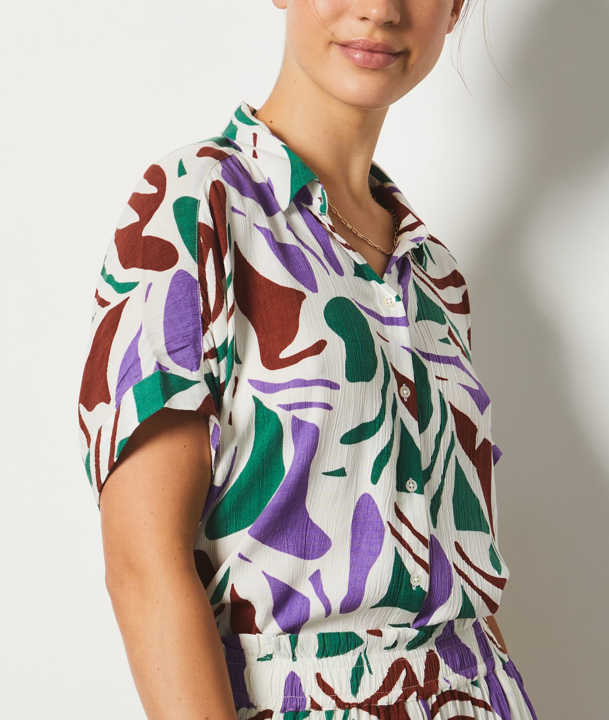Chemise manches courtes nouée multicolore femme Bréal