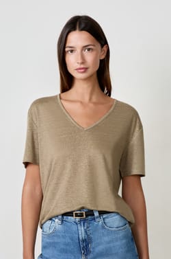 Playera cuello en V 100% lino;${refinementColor}