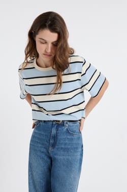 Camiseta de manga corta de algod&oacute;n a rayas;${refinementColor}