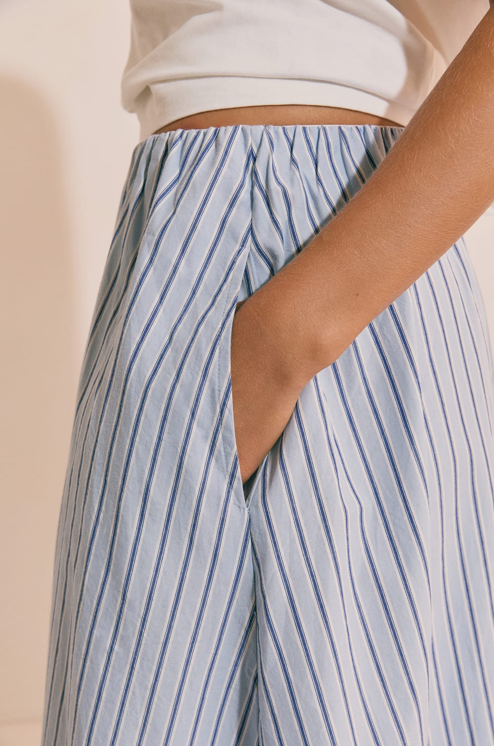 Jupe longue en coton &agrave; rayures;${refinementColor}