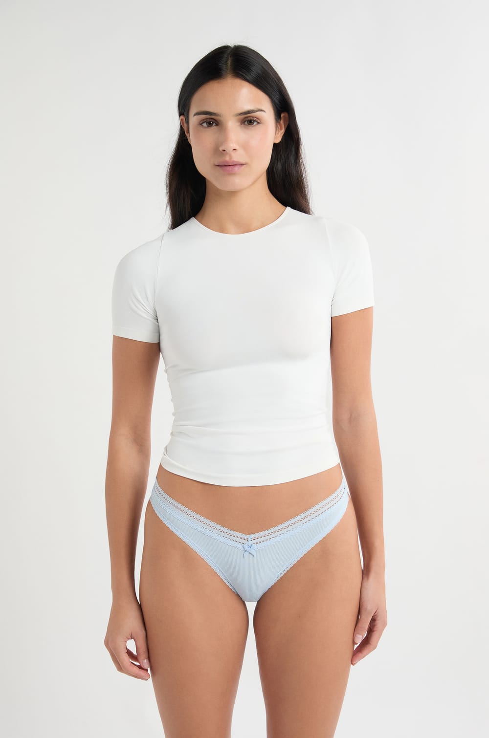 V-shape Tanga in Microfiber and Lace;${refinementColor}