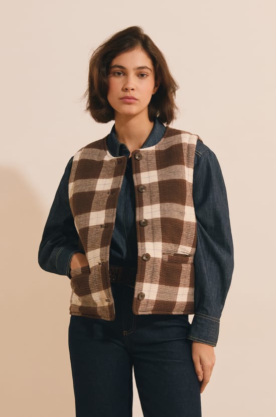 Gilet sans manches &agrave; carreaux;${refinementColor}