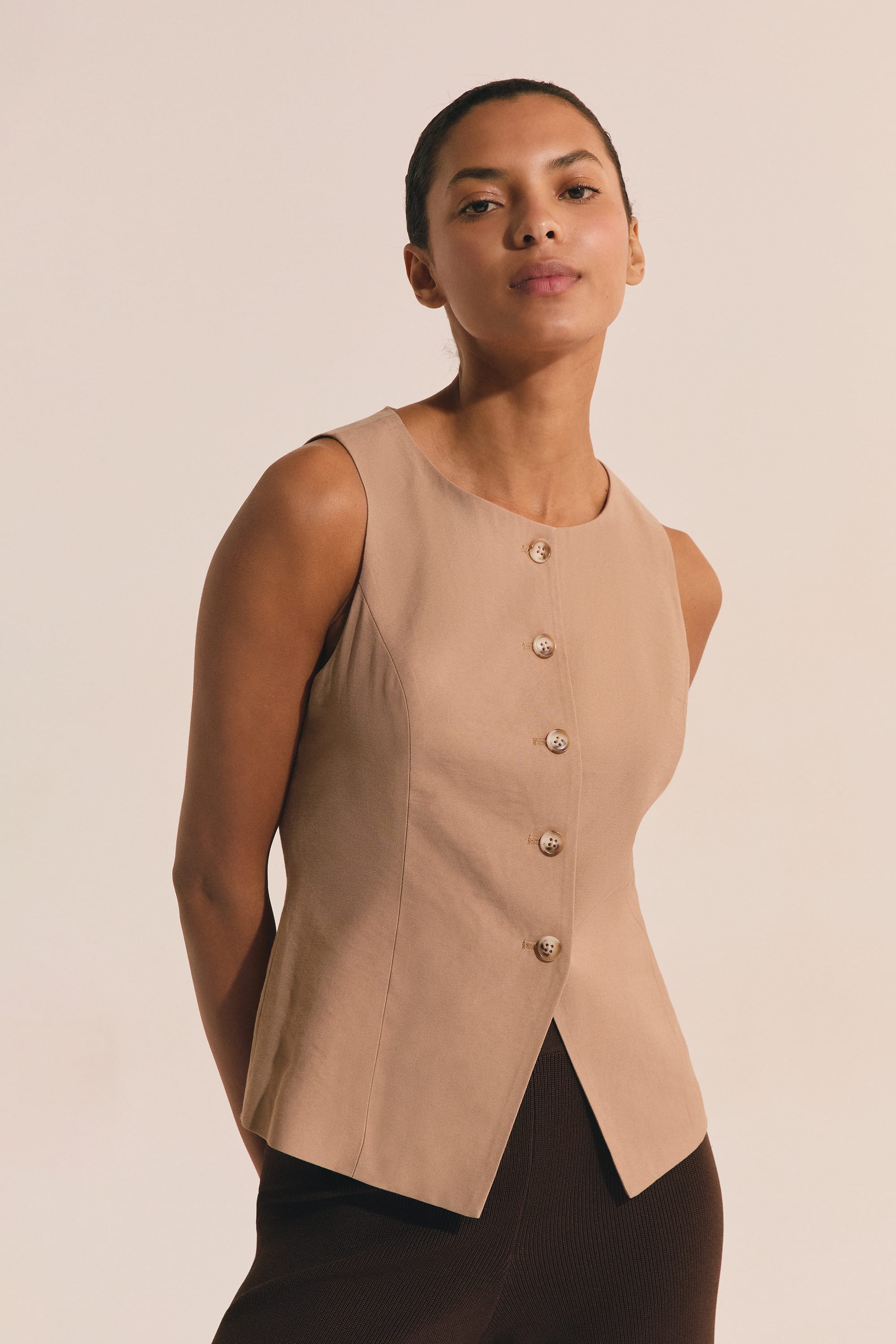 Sleeveless Top with Buttons - HEALING - BEIGE - ETAM