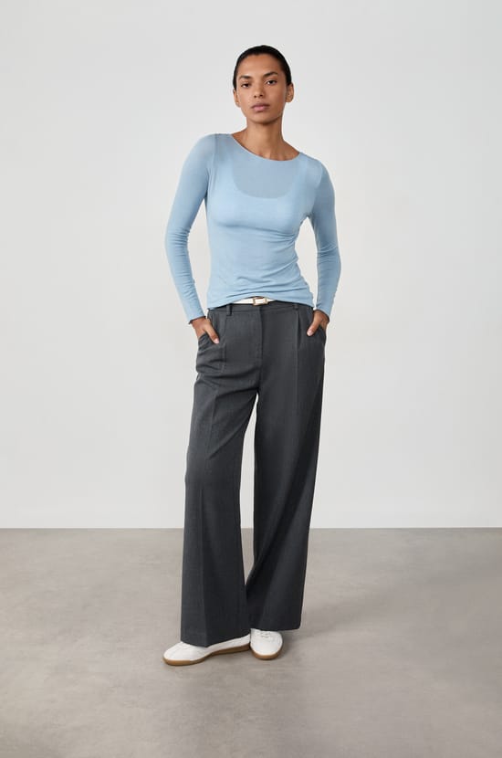 Long-sleeved boat neck T-shirt with cashmere;${refinementColor}