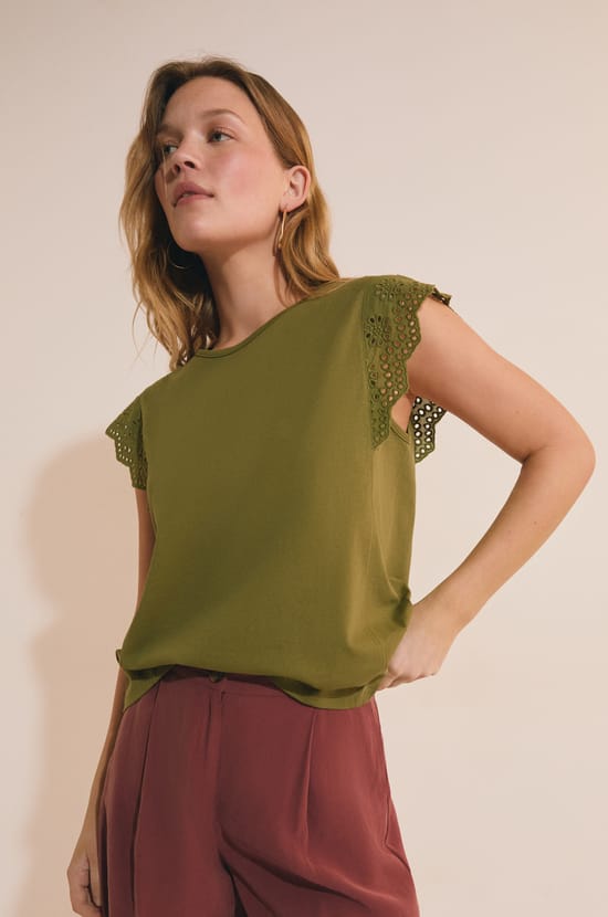 Camiseta de algod&oacute;n con detalles bordados;${refinementColor}