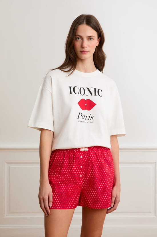 T-shirt de pyjama en coton avec illustration &ldquo;Paris&rdquo;;${refinementColor}