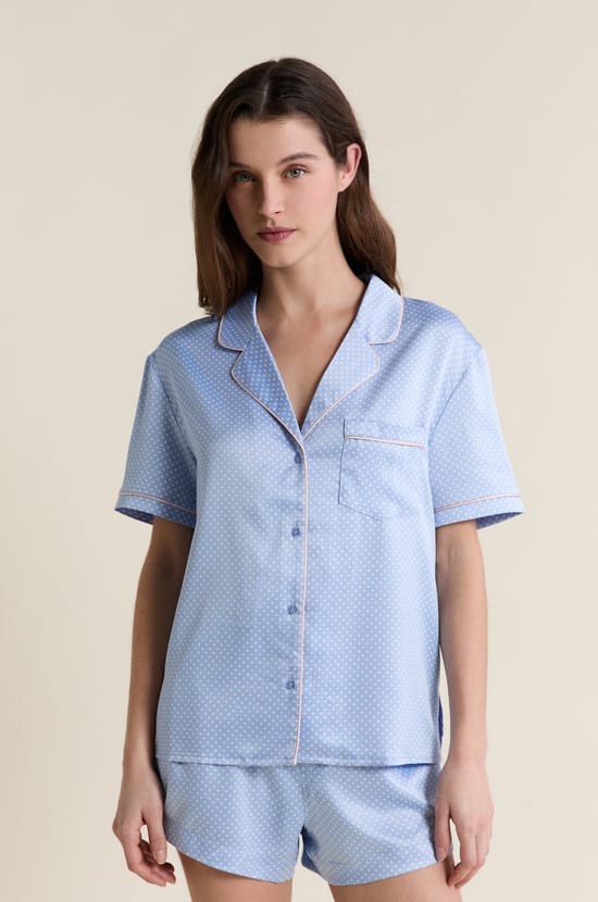 Satin Polka Dot Pajama Shirt;${refinementColor}