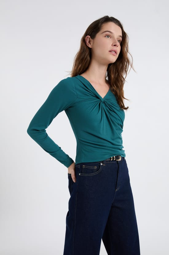 Tee-shirt effet drap&eacute; c&ocirc;tel&eacute;;${refinementColor}