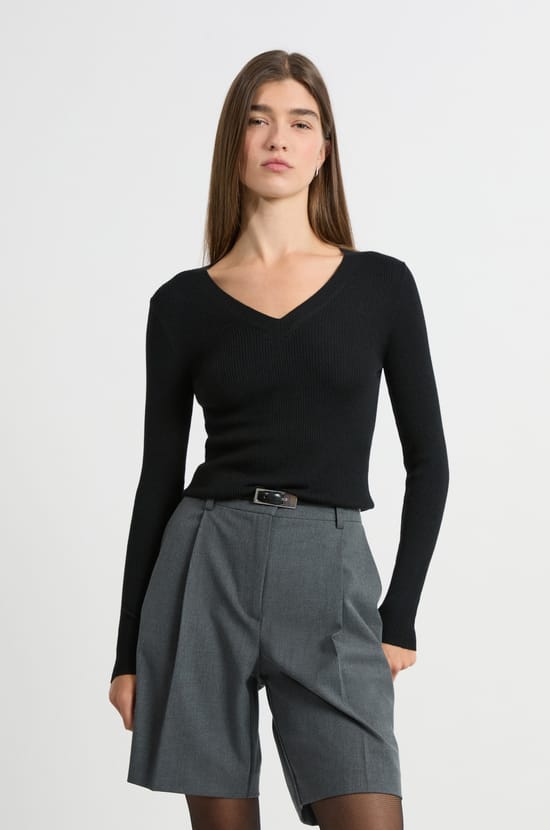 V-neck Sweater with Wool;${refinementColor}