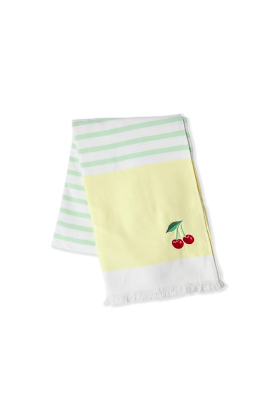 Fouta en coton &agrave; rayures &agrave; motif cerise;${refinementColor}