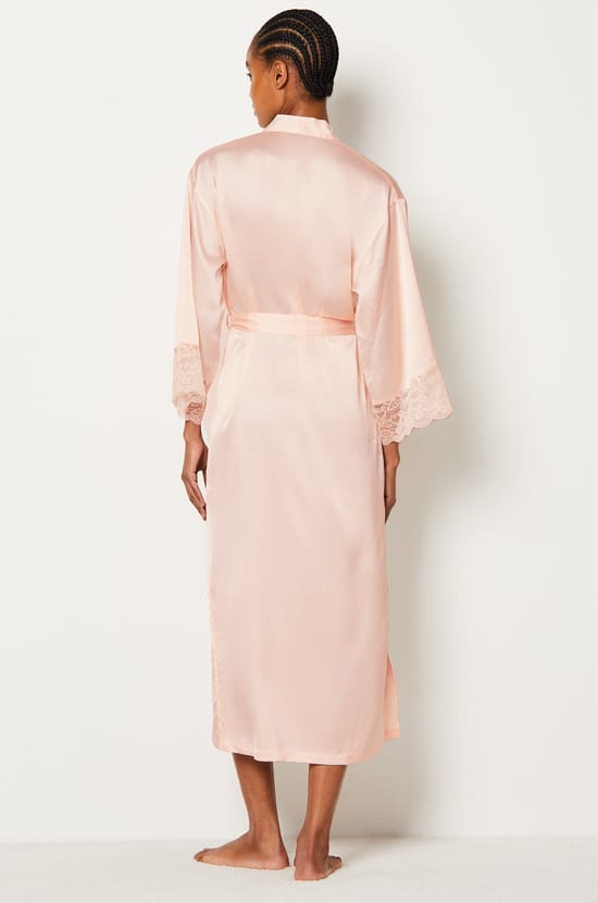 Long Satin Robe With Lace Details;${refinementColor}