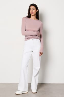 T-shirt manches longues col bateau avec cachemire en maille thermique;${refinementColor}