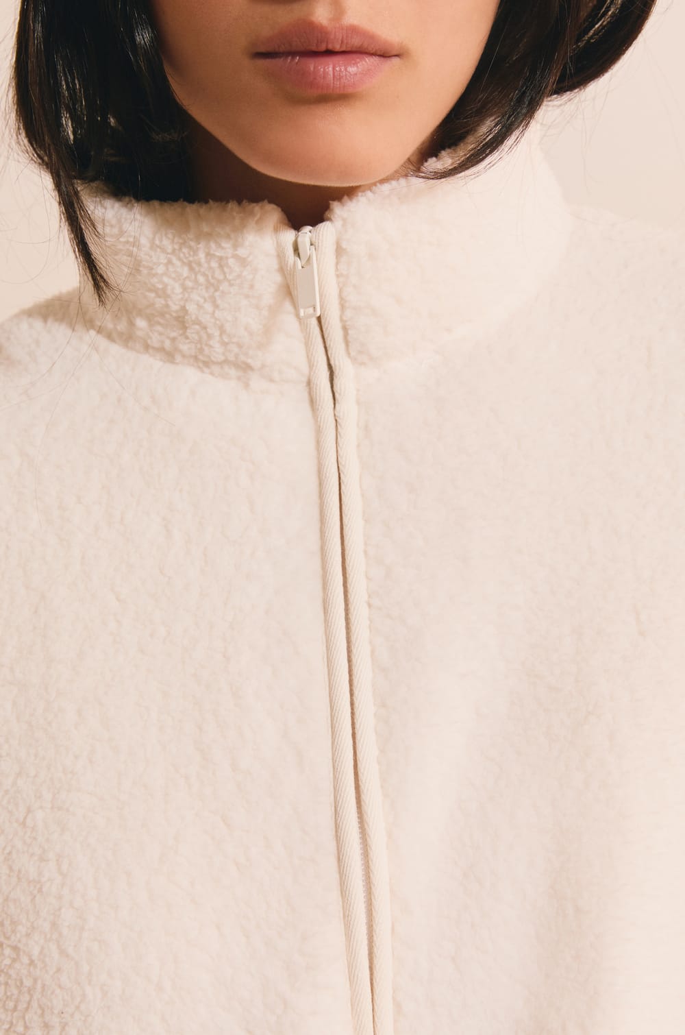 Oversize Fleece-Jacke mit hohem Kragen und Kordelzug;${refinementColor}
