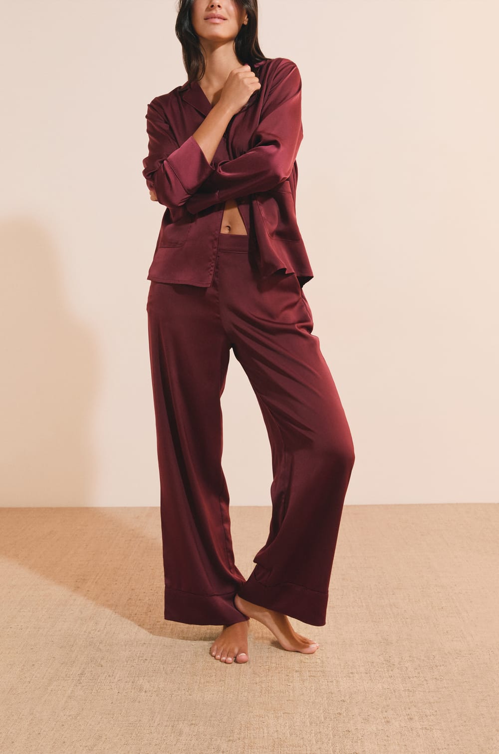 Pantalon de pyjama satin&eacute;;${refinementColor}