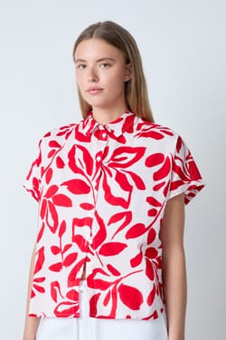 Short-Sleeved Cotton Shirt With Floral Print;${refinementColor}
