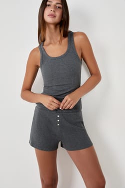 Straight-cut ribbed cotton pyjama shorts;${refinementColor}