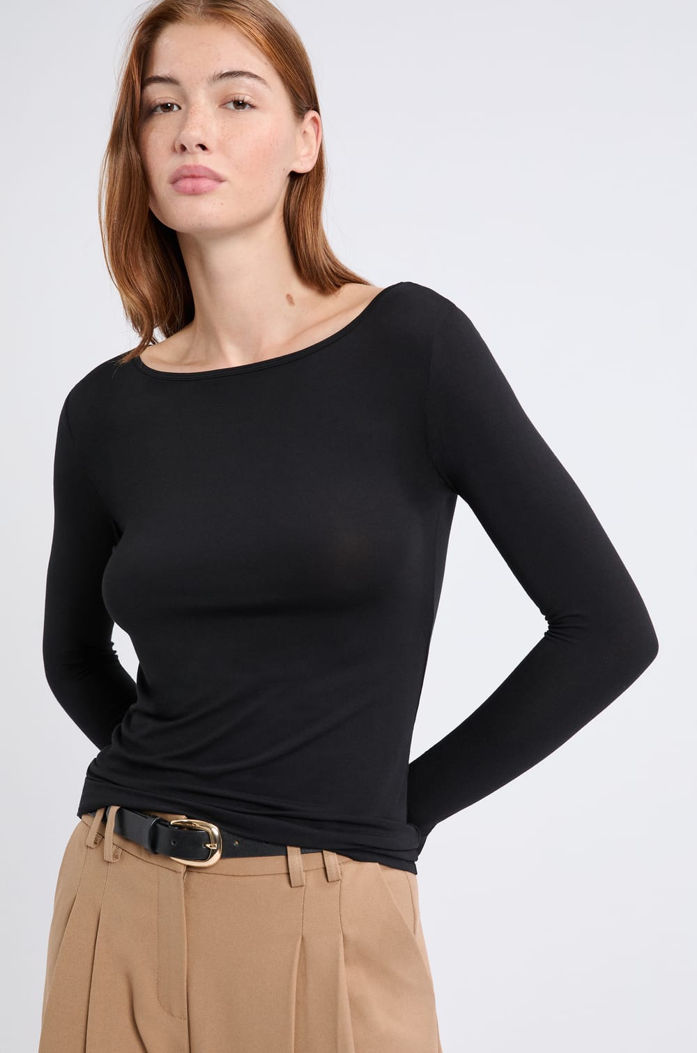 T-shirt col bateau manches longues maille thermique;${refinementColor}