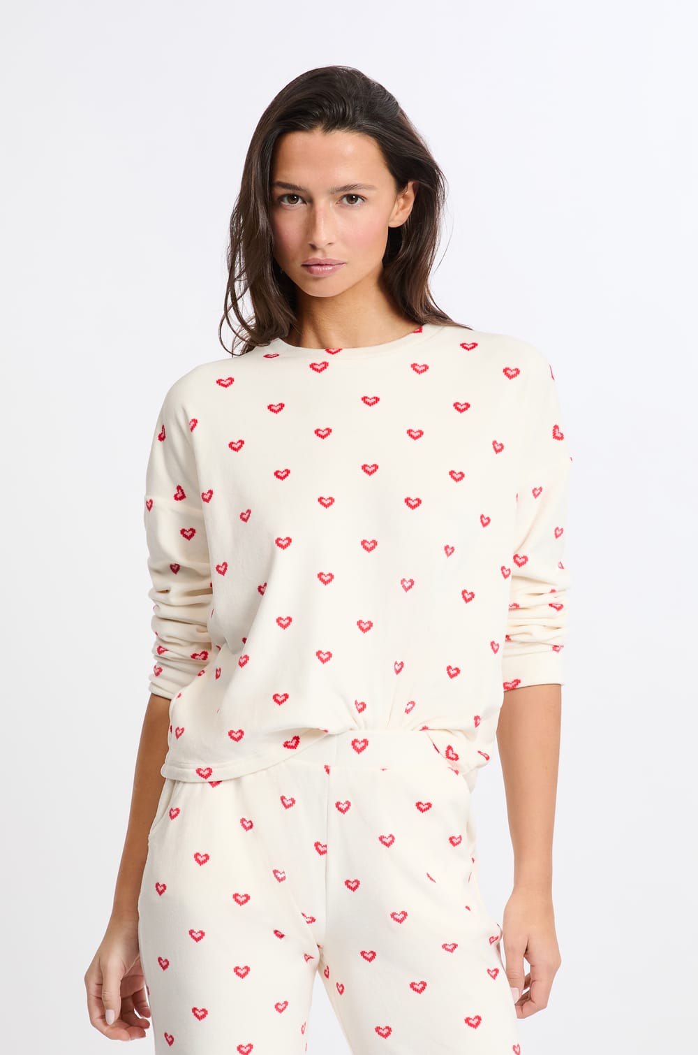 2-Piece Pajama Set With Heart Print Velvet Effect;${refinementColor}