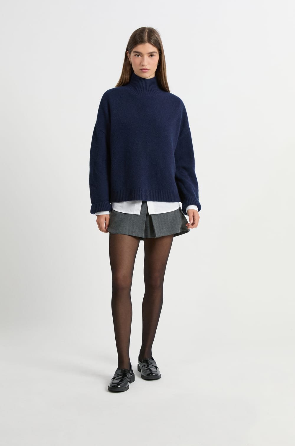 High Neck Cashmere Sweater;${refinementColor}