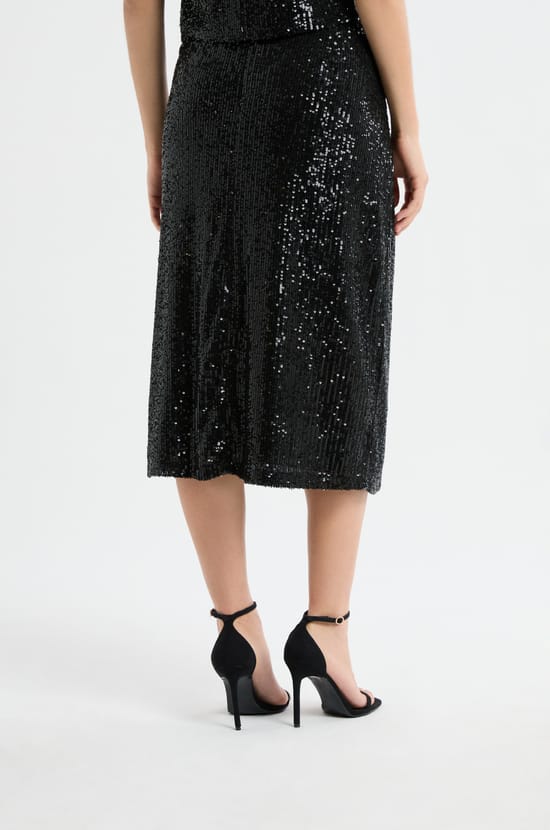 Jupe longue &agrave; sequins;${refinementColor}