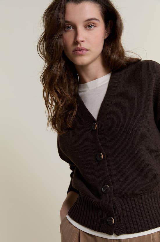 V-neck Cardigan with Cotton;${refinementColor}